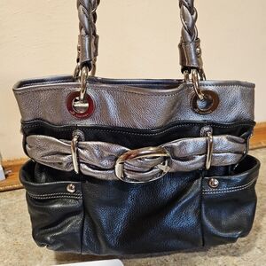 B. Makowsky genuine leather shoulder bag, black and silver soft leather …